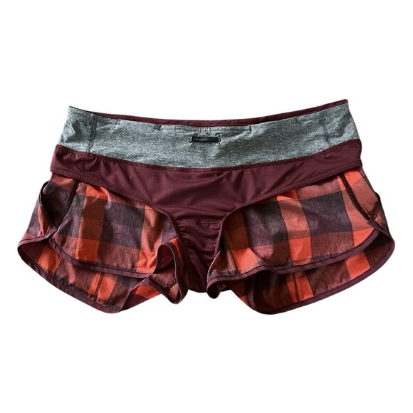 Lululemon Size 10 Speed Short With Liner Womens Yama Check Flaming Tomato Red - Picture 15 of 16